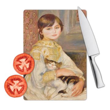 Renoir Girl Cat Portrait : Gift Cutting Board Famous Oil Painting Art Artist Painter