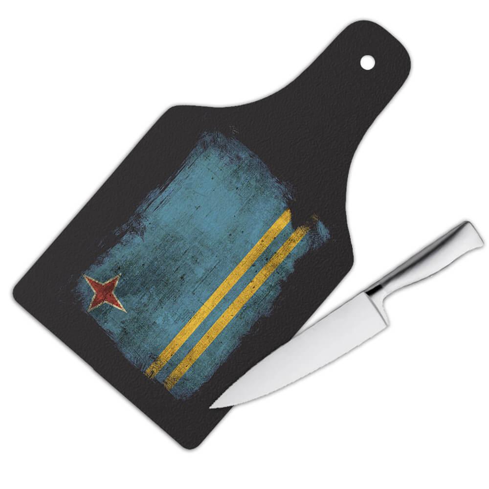 Aruba Flag Distressed : Gift Cutting Board Aruban Pride North America Country Souvenir Vintage Print