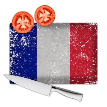 France : Gift Cutting Board Flag Retro Artistic French Expat Country