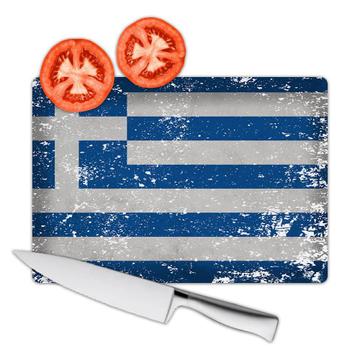 Greece : Gift Cutting Board Flag Retro Artistic Greek Expat Country