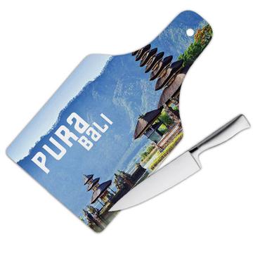 BALI INDONESIA : Gift Cutting Board Pura Temple Flag Indonesian Balinese Country