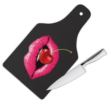 Cherry Lips Mouth : Gift Cutting Board Vintage Retro Poster Berry Sexy Romantic Lipstick