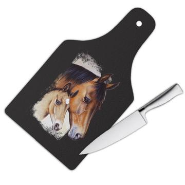 Two Horses : Gift Cutting Board Classic Drawing Art Artistic Paint Farm Animal Equestrian