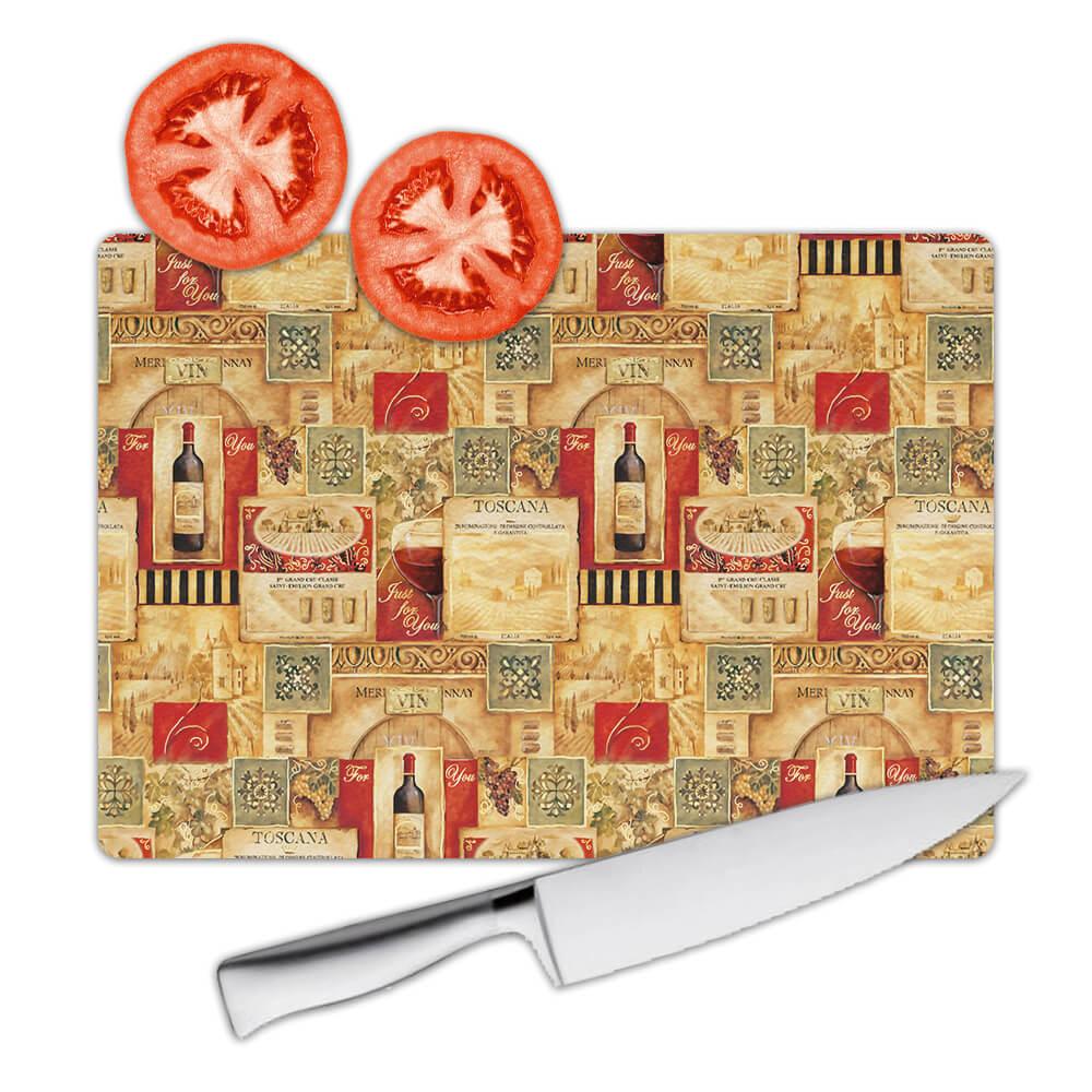 Gift Cutting Board : Vintage Wine Pattern Italy Toscana Red Retro Design Kitchen