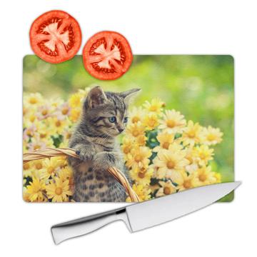 Cat Yellow Flowers : Gift Cutting Board Kitten Pet Animal Nature