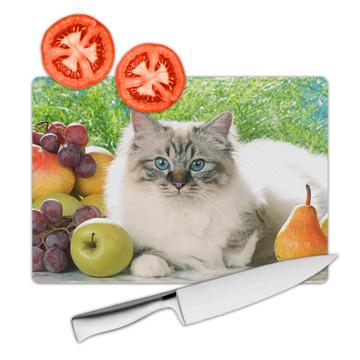 Cat Fruits : Gift Cutting Board Kitchen Food Apple Kitten Pet Animal Nature