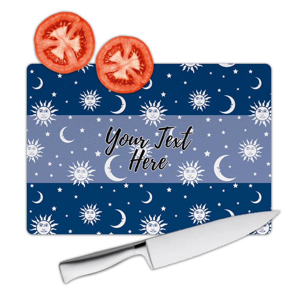 Gift Cutting Board : Sun Moon Star Prints Night Sky Pattern Faced Ceiling