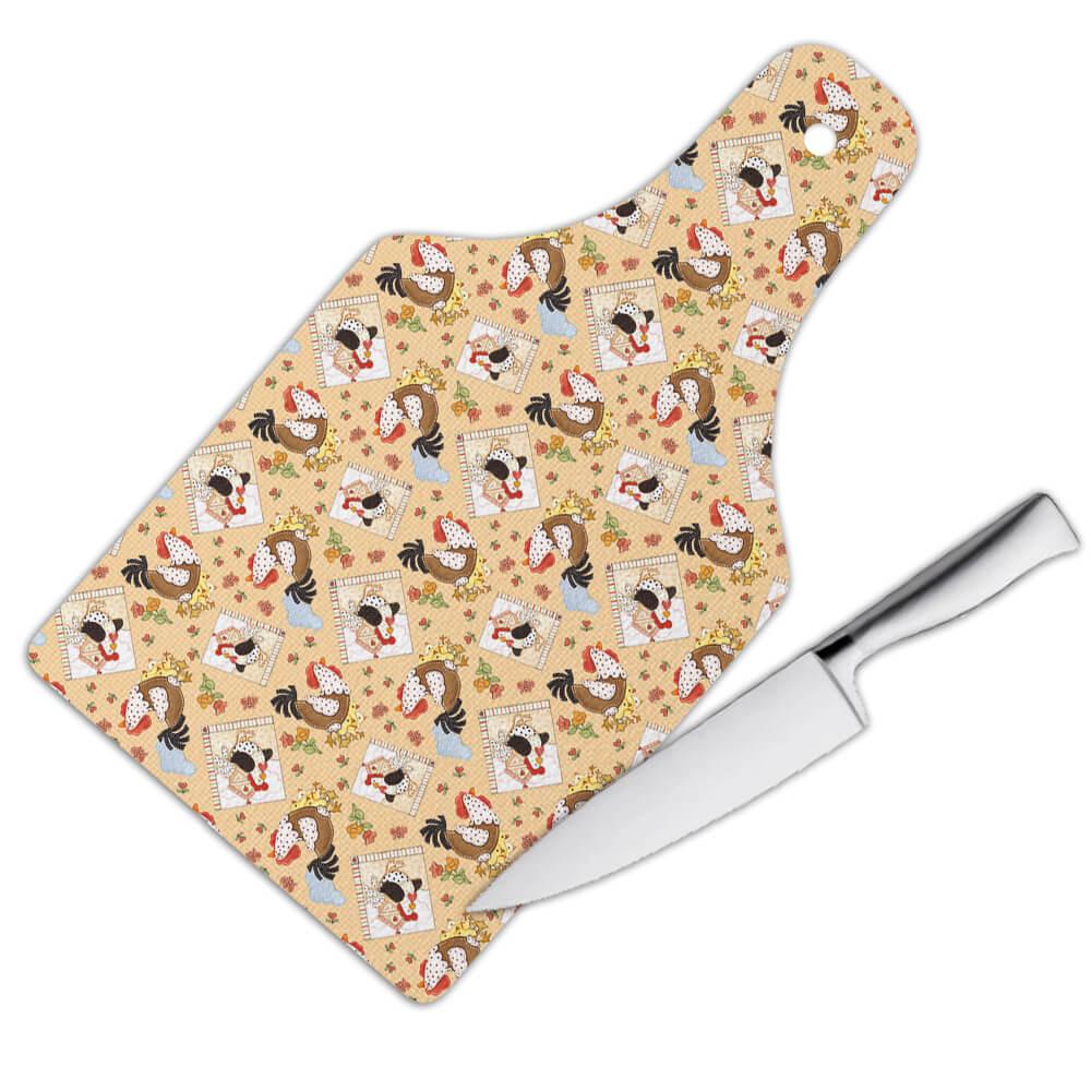 Gift Cutting Board : Chicken Family Cock Chicks Patchwork Sewed Flower Kitchen