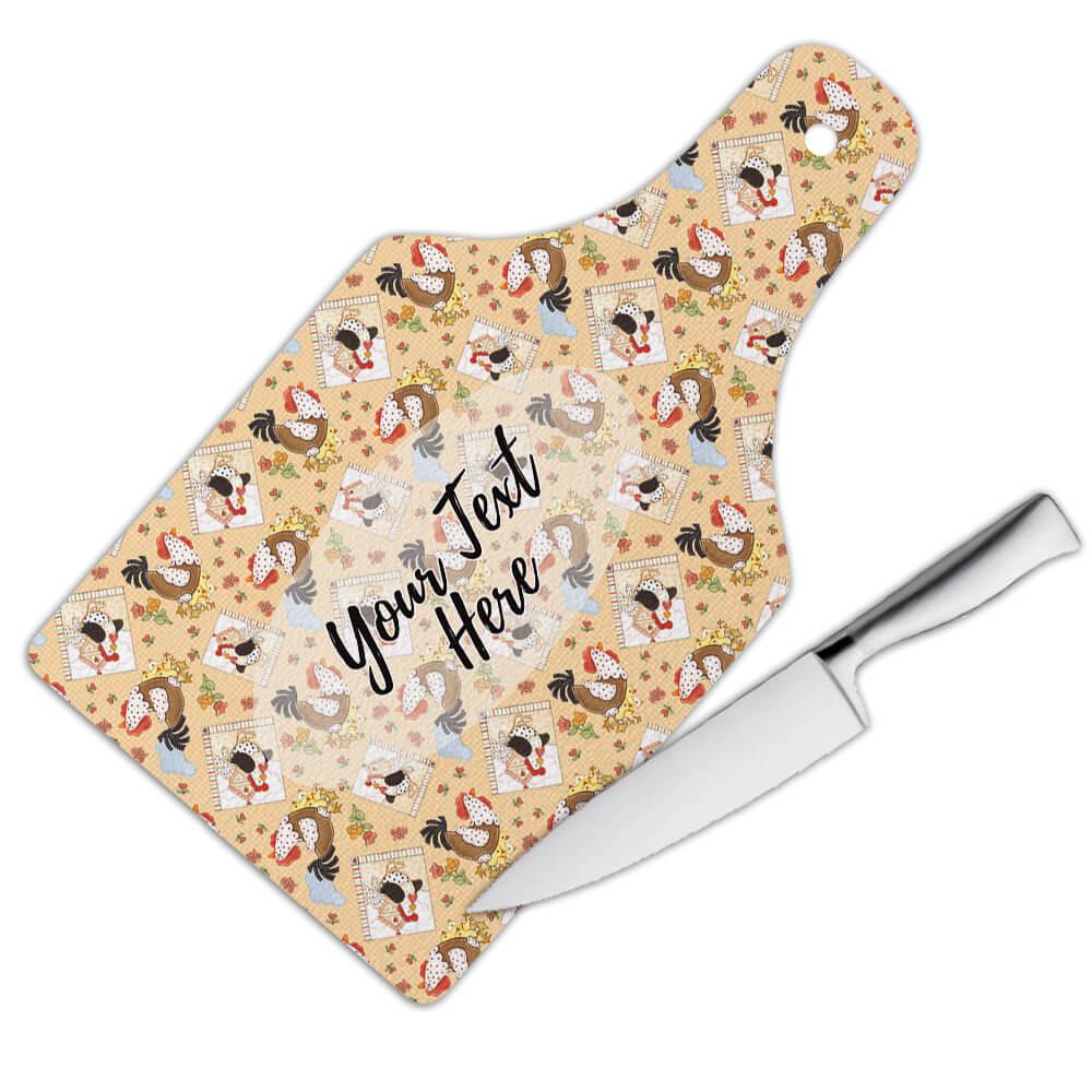 Gift Cutting Board : Chicken Family Cock Chicks Patchwork Sewed Flower Kitchen