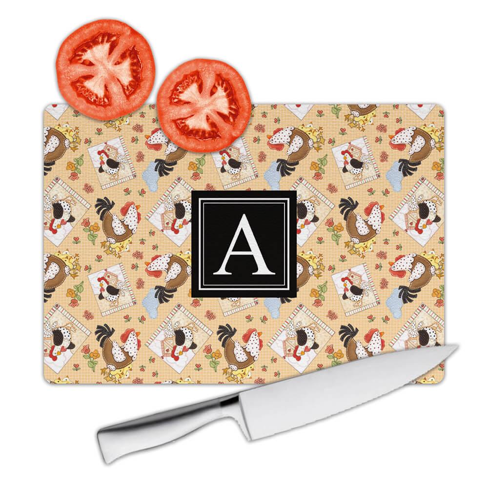 Gift Cutting Board : Chicken Family Cock Chicks Patchwork Sewed Flower Kitchen