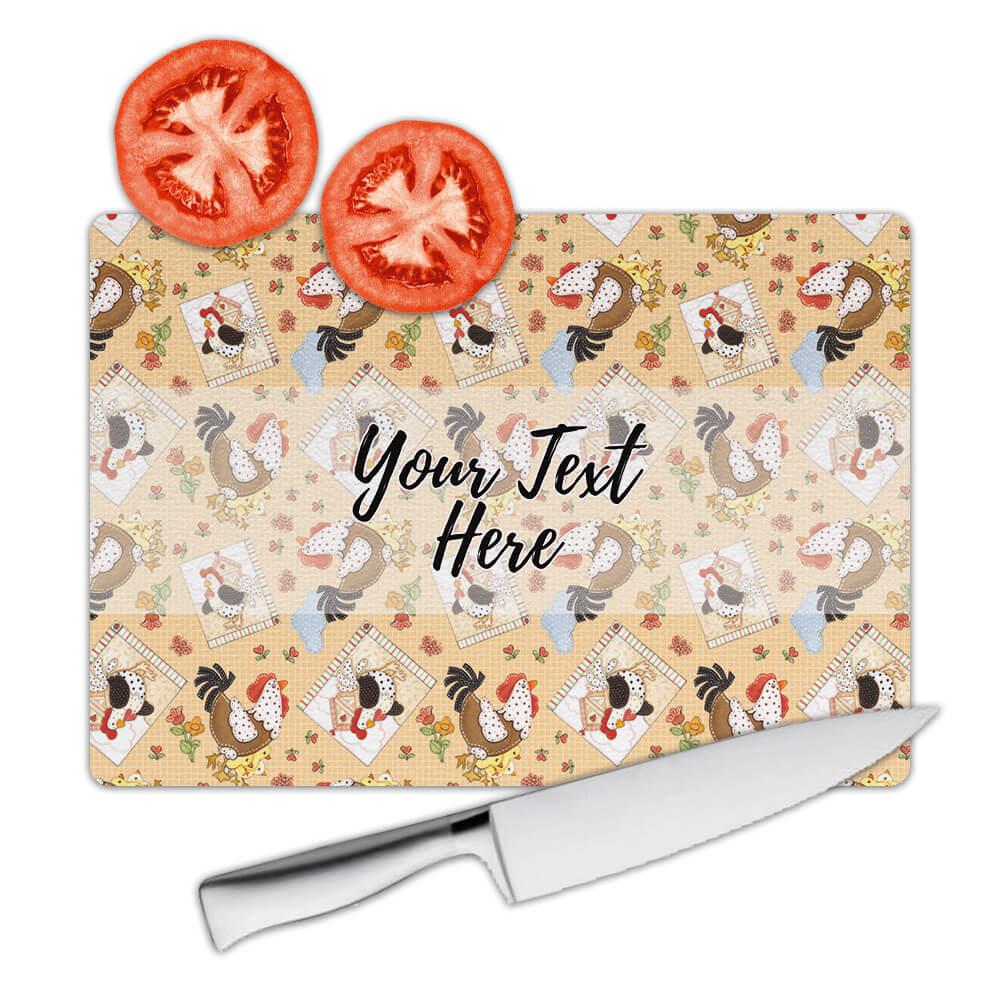 Gift Cutting Board : Chicken Family Cock Chicks Patchwork Sewed Flower Kitchen