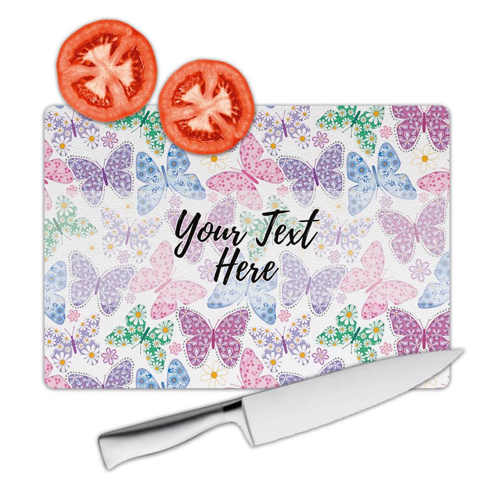 Gift Cutting Board : Flower Printed Butterflies Seamless Pattern Daisy Mom