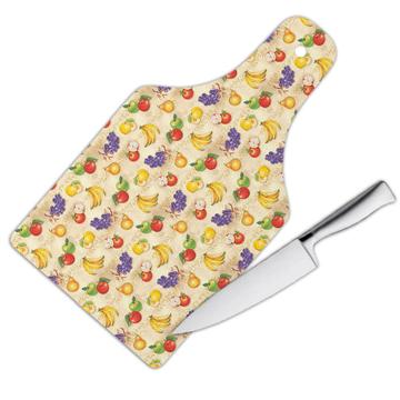 Fruits Vintage Pattern : Gift Cutting Board Banana Apple Grape Fruit Lover Healthy Life Kitchen