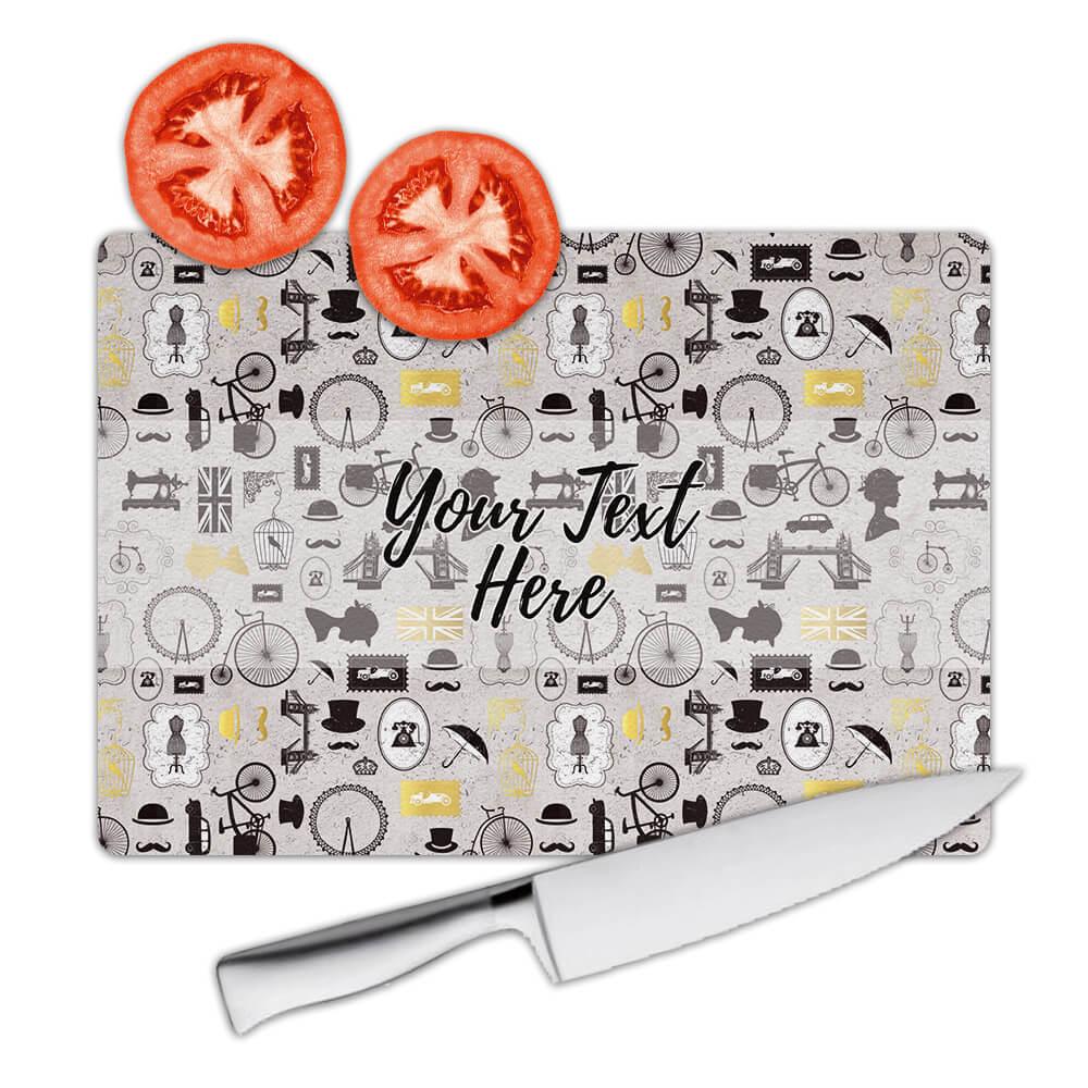 Gift Cutting Board : Vintage Objects Scrapbook Travel London English Pattern