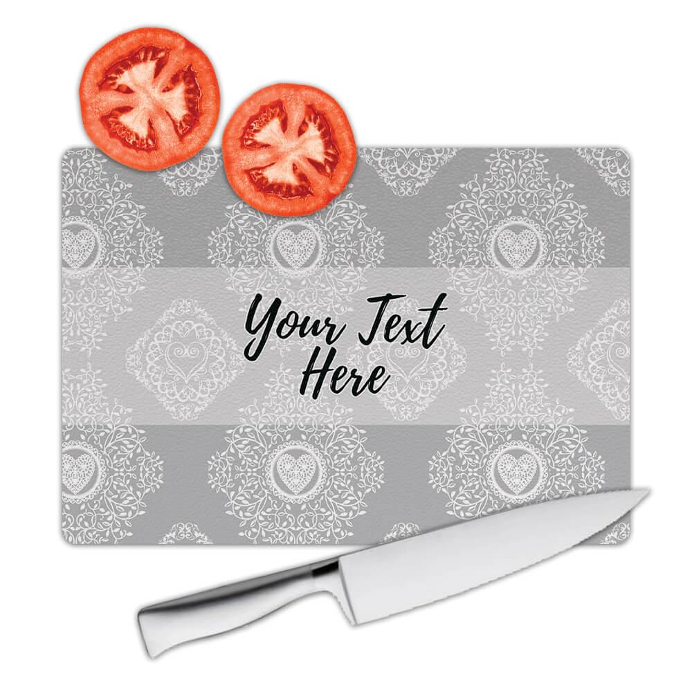 Gift Cutting Board : Damask Heart Design Grey White Wedding Decor Pattern Bridal