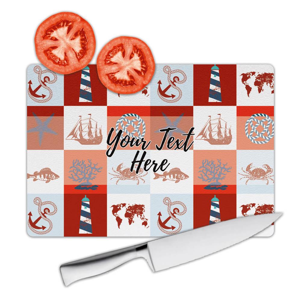 Gift Cutting Board : World Map Nautical Pattern Sailboat Anchor Square