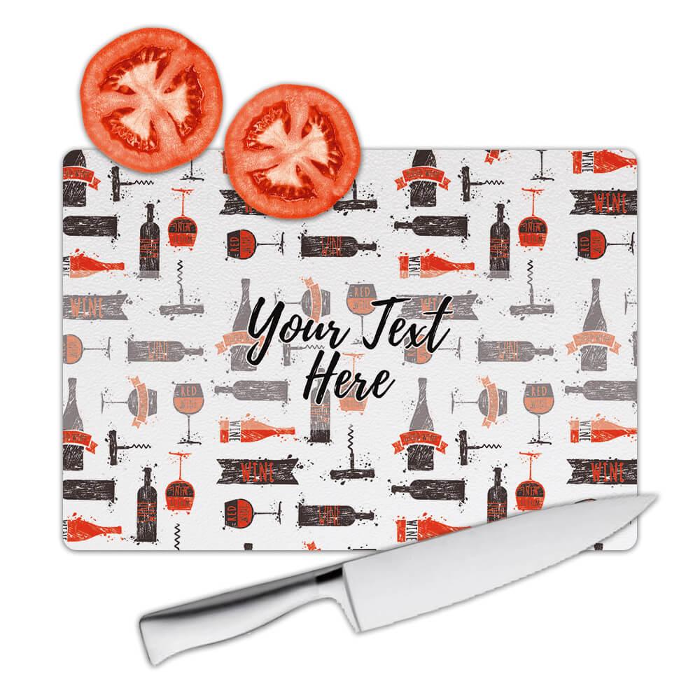 Gift Cutting Board : Red Wine Sketch Delicate Bottle Glass Corkscrew Pattern