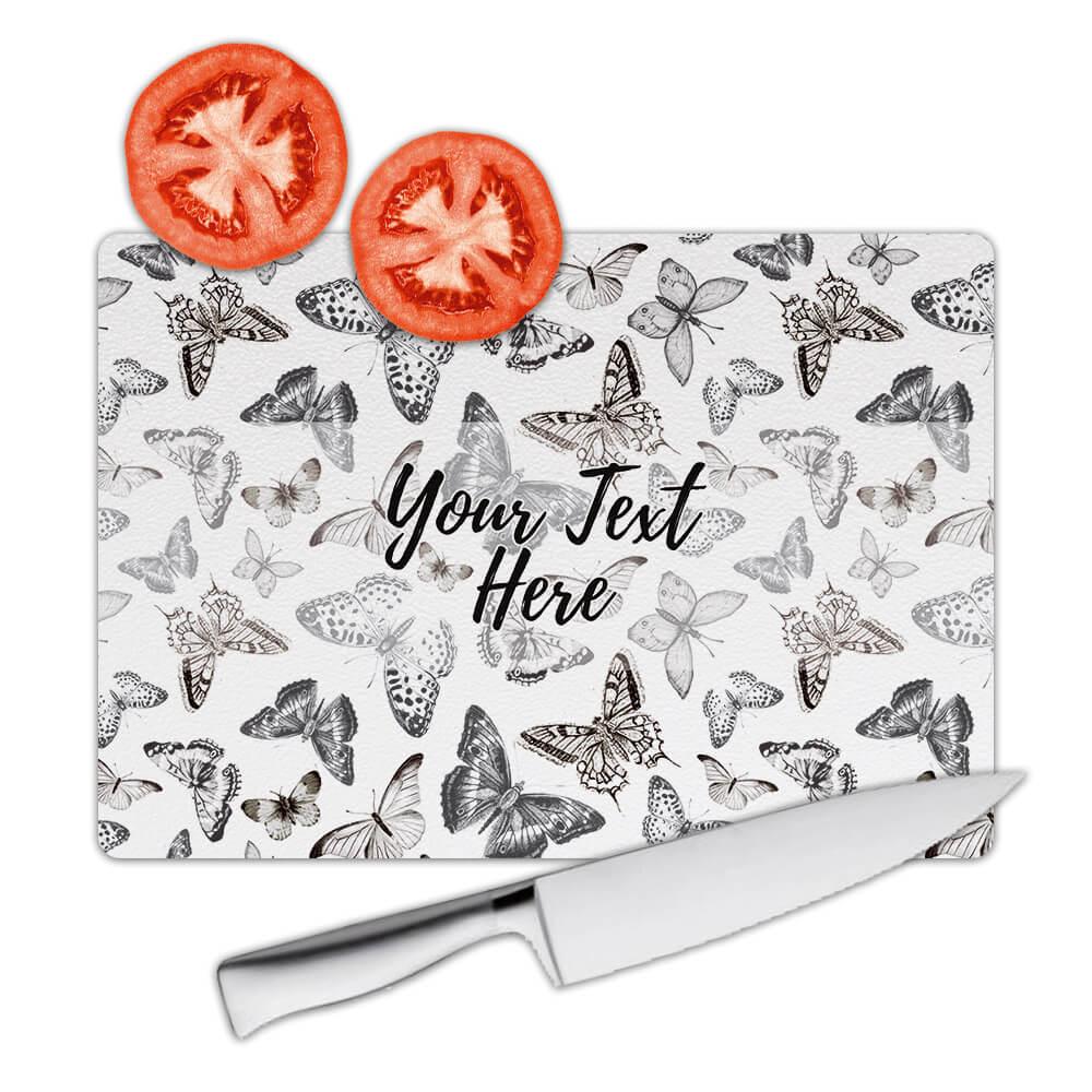 Gift Cutting Board : Butterfly Silhouettes Black White Types Monarch Swallowtail