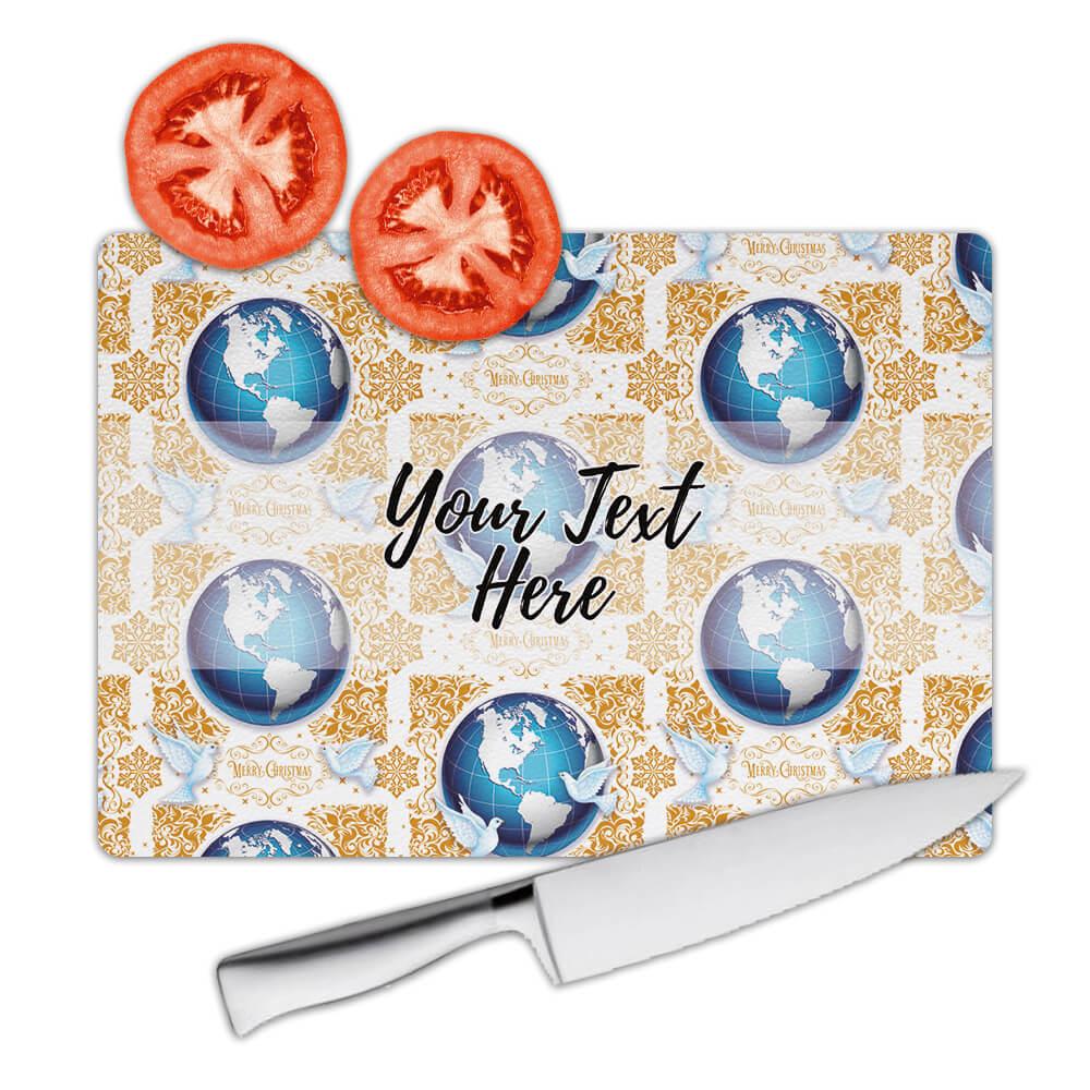 Gift Cutting Board : Tracery Snowflake Holy Christmas Dove Globe Pattern Damask