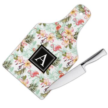 Flamingo In Flowers : Gift Cutting Board Bird Hibiscus Pattern Tropical Flower Leaves Watercolor