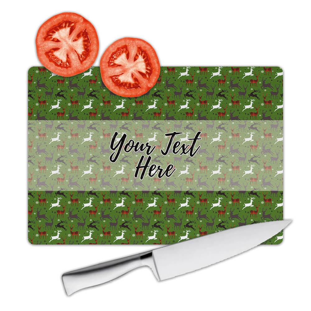 Gift Cutting Board : Gingham Deers Kids Christmas New Year Pattern Wall Decor