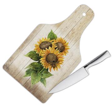 Sunflower Vintage Bee : Gift Cutting Board Flower Floral Yellow Decor Painting