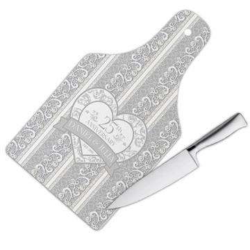 Personalized Silver Wedding 25 Anniversary Arabesque : Gift Cutting Board Customizable