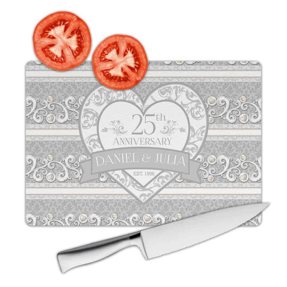 Gift Cutting Board : Personalized Silver Wedding 25 Anniversary Arabesque