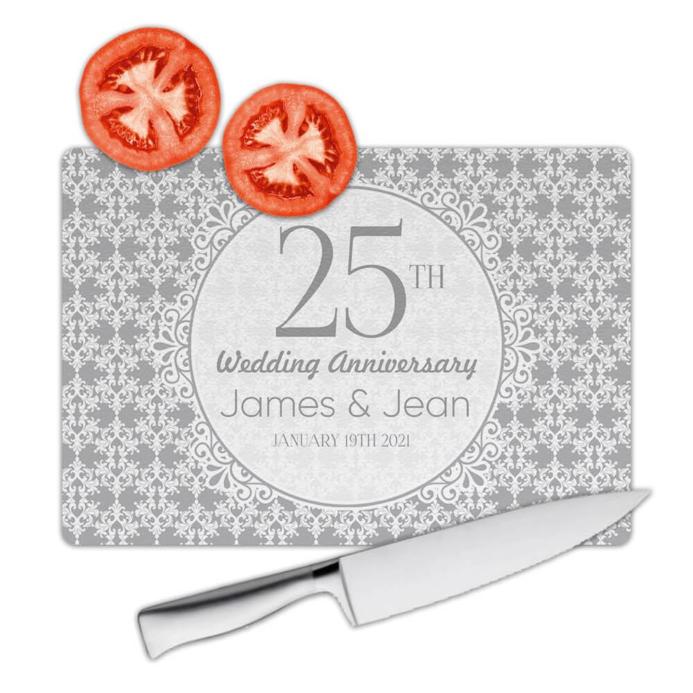 Gift Cutting Board : Personalized Silver Wedding 25 Anniversary Arabesque