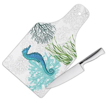 Seahorse Botanical Seaweed : Gift Cutting Board Ocean Animal Retro Vintage Art Nature Lover