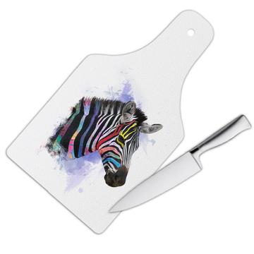 Zebra Face Colors Rainbow : Gift Cutting Board Safari Animal Wild Nature Watercolor Painting