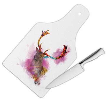 Deer Watercolor Painting : Gift Cutting Board Wild Animal Colorful Graphics Nature Protection