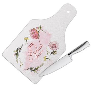 Custom Name Vintage Rose Art : Gift Cutting Board Personalized Flower Drawing For Her Woman Birthday