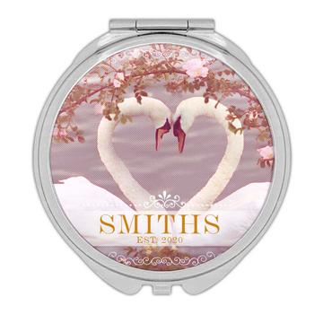 Personalized Family Name Swan : Gift Compact Mirror Wedding Engagement Est. Family Anniversary