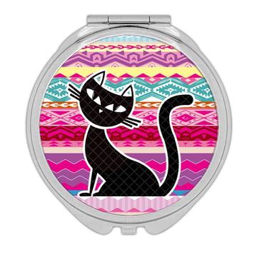 Black Cat Ethnic Pattern : Gift Compact Mirror Kitty Trend Kitten