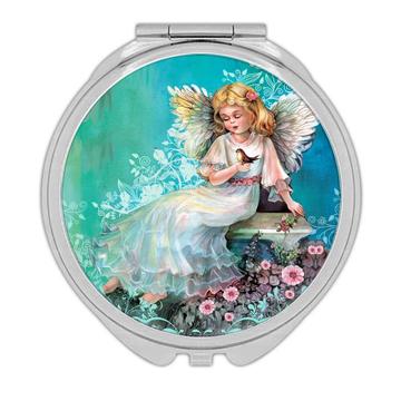 Angel Sitting With Bird : Gift Compact Mirror Catholic Religious Esoteric Victorian