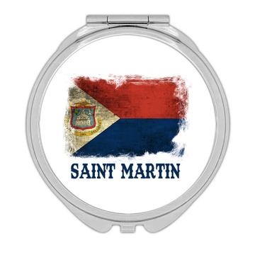 Saint Martin Flag : Gift Compact Mirror Distressed North America Country Souvenir National Vintage Art