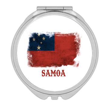 Samoa Flag : Gift Compact Mirror Distressed Art Polynesian Country Souvenir National Pride Vintage