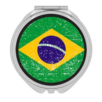 Brazil : Gift Compact Mirror Flag Retro Artistic Brazilian Expat Country