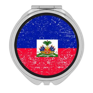 Haiti : Gift Compact Mirror Flag Retro Artistic Haitian Expat Country