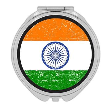 India : Gift Compact Mirror Flag Retro Artistic Indian Expat Country