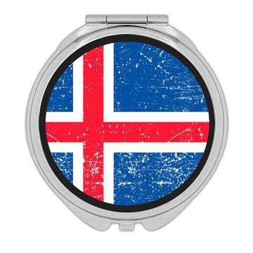 Iceland : Gift Compact Mirror Flag Retro Artistic Icelandic Expat Country