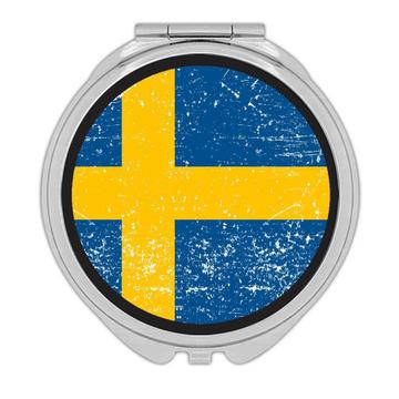 Sweden : Gift Compact Mirror Flag Retro Artistic Swedish Expat Country