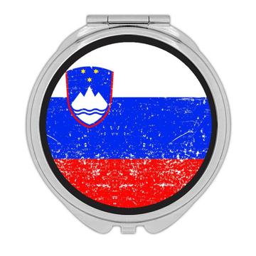 Slovenia : Gift Compact Mirror Flag Retro Artistic Slovenian Expat Country