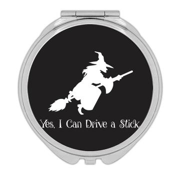 WITCH Halloween : Gift Compact Mirror Fall Face Decoration Broom Yes I Can Drive a Stick