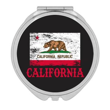 California : Gift Compact Mirror Flag Distressed Souvenir State USA Christmas Coworker