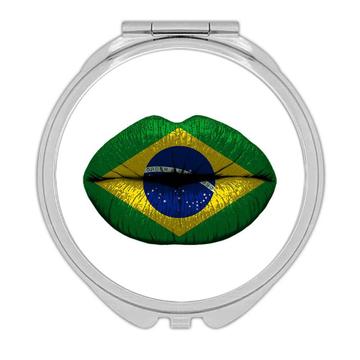 Lips Brazilian Flag : Gift Compact Mirror Brazil Expat Country For Her Woman Feminine Women Sexy Flags Lipstick