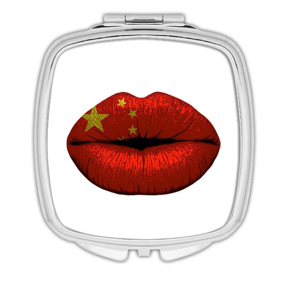 Gift Compact Mirror : Lips Chinese Flag China Expat Country For Her Woman - Picture 3 of 3