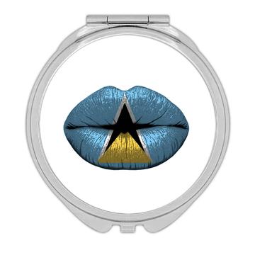 Lips Saint Lucia Flag : Gift Compact Mirror Expat Country For Her Women Woman Feminine Sexy Souvenir