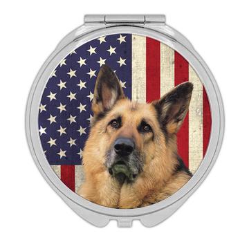 German Shepherd USA Flag : Gift Compact Mirror Dog Pet K-9 United Police America